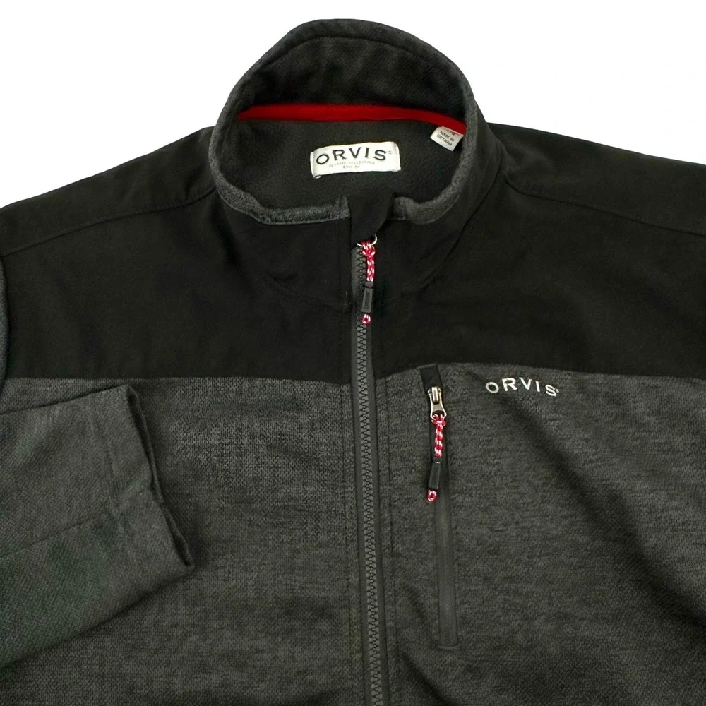 Orvis‎ Mens Large Full Zip Fleece Jacket Charcoal Gray Black Contrast 1522009